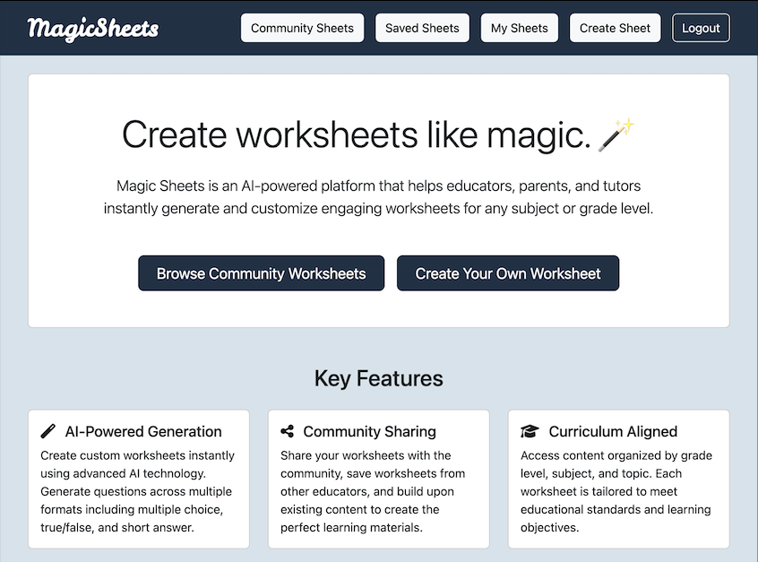 Magic Sheets worksheet generator